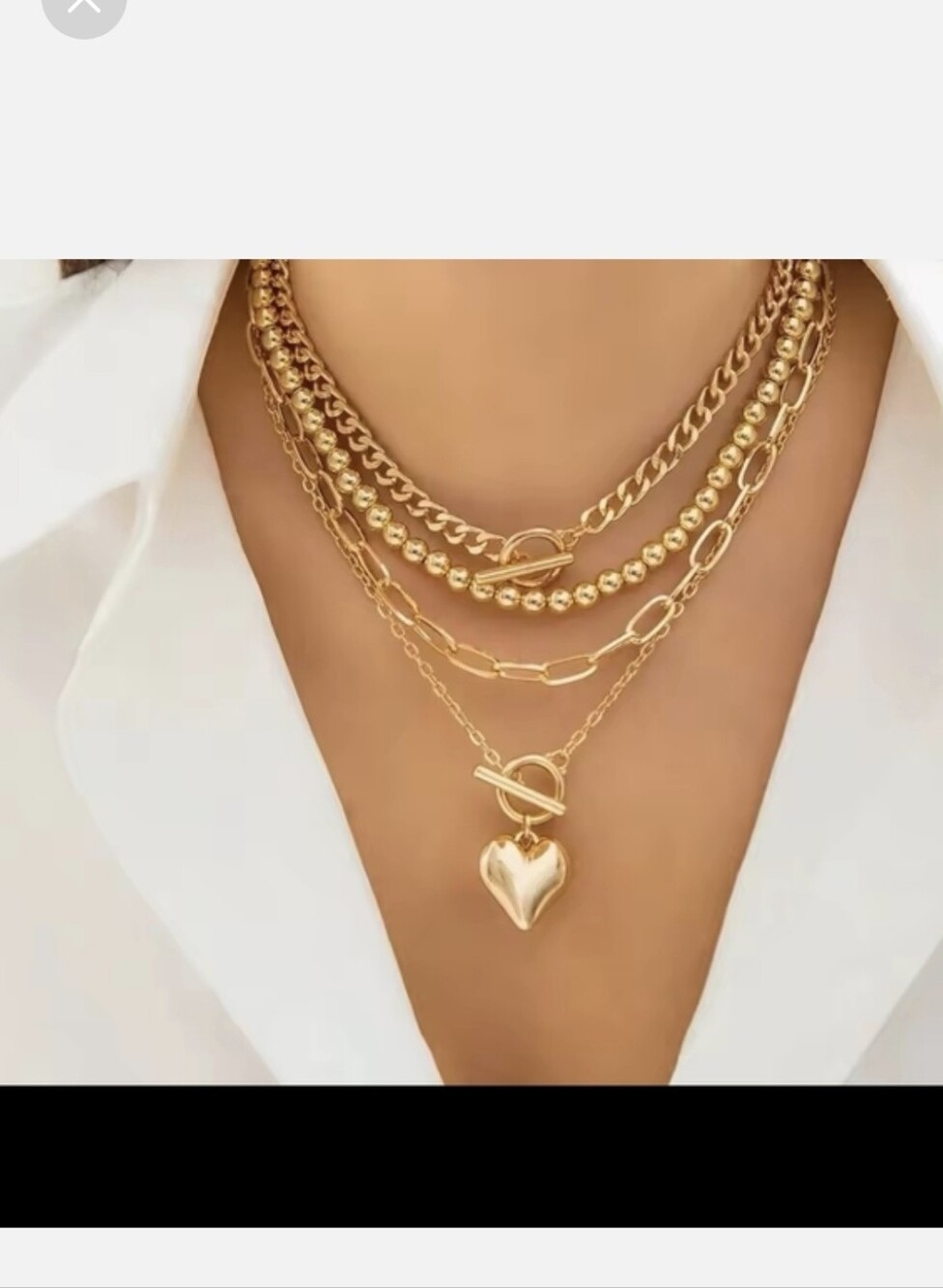 Stainless SteelGold Layered Heart Toggle Necklace -